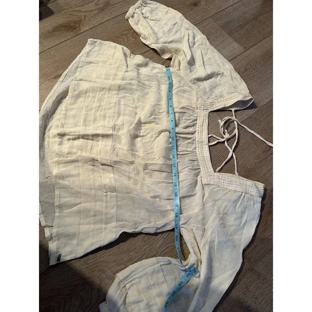 O'Neill Ivory Cotton Square Neck Peasant Balloon Sleeve Tie Blouse M - Picture 3 of 6
